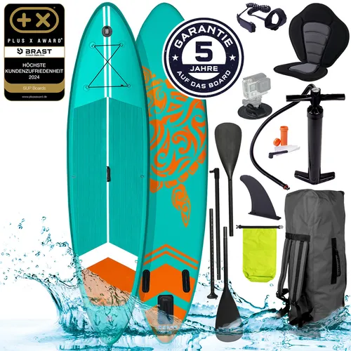 BRAST SUP-Board SUPER Set - Aufblasbares Stand Up Paddle mit Zubehör - SUP-Board Set 320x81x15cm, ideal für Anfänger und Fortgeschrittene, inklusive Paddel, Rucksack und Pumpe, 5 Jahre Garantie für sorgenfreies Paddeln