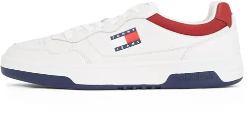 Tommy Jeans Herren Cupsole Sneaker Essential aus Leder, Mehrfarbig (RWB), 43 - Herren-Sneaker mit hochwertigem Leder und optimaler Passform, ideal für jeden Anlass und kombiniert lässigen Stil mit erstklassigem Tragekomfort.