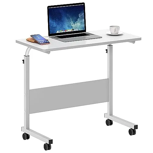 SogesHome Höhenverstellbarer Laptop-Tisch mit Rollen, Mobiler Computertisch/Beistelltisch für Sofa, Bett oder Büro, Kleiner Schreibtisch für Home-Office, Arbeiten im Sitzen & Stehen,80 x 40 x 71 cm