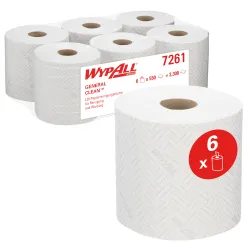 WypAll L20 General Clean Reinigungstücher, 6 Rollen - Kommerzielle Einmaltücher mit 550 geprägten 2-lagigen Wischtüchern pro Rolle, ideal für anspruchsvolle Reinigungsaufgaben und zur Verbesserung der Hygiene am Arbeitsplatz.