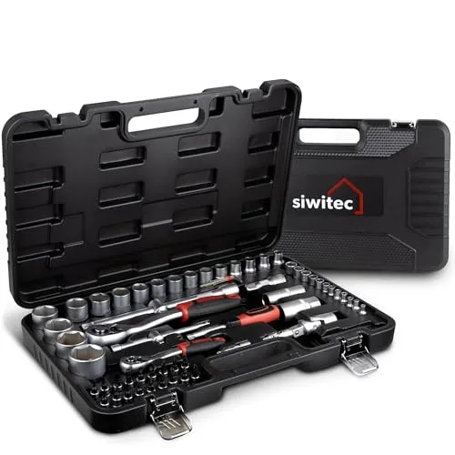 siwitec Steckschlüsselsatz 65-teilig | Ratschenschlüssel Set für vielseitige Anwendungen - Ratschenschlüssel-Sets: 65-teiliges Set mit ergonomischen Griffen, ideal für Montage und Reparaturen. Hochwertige Materialien und 72-Zahn Ratschenmechanismus für optimale Kraftübertragung.