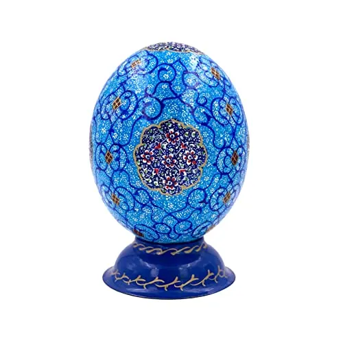 Produktbild africX Straußenei Blue Magic – Handbemaltes Kunstobjekt mit Ständer | Echte Straußenschale | Orientalisches Dekor | Unikat als Geschenk & Deko