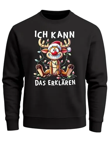 MoonWorks® Sweatshirt Herren Weihnachtspullover Lustig Rentier Spruch Xmas Sweater Weihnachtsoutfit Männer Schwarz S