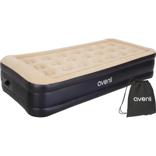 Avenli Luftbett, Beige-Schwarz, 196x97 cm - Premium Luftbett für optimalen Schlafkomfort! Mit integrierter elektrischer Pumpe, aufblasbar in nur 3–4 Minuten, ideal für Innenräume und Einzelpersonen.