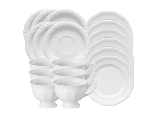 Maria Weiss Frühstücksset 18tlg. - Elegantes Tafelservice - Porzellan, spülmaschinenfest und mikrowellengeeignet, perfekt für stilvolle Frühstücke und tägliche Nutzung.