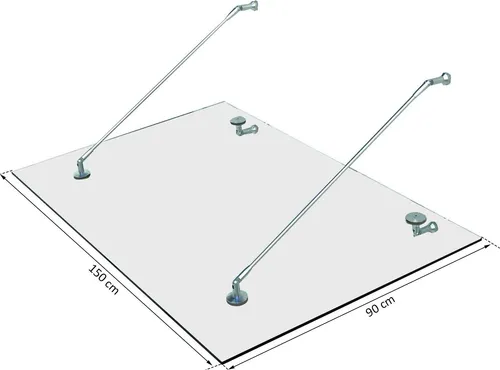 Vordach Glasvordach Türvordach aus gehärtetem Glas, 150 x 90 cm