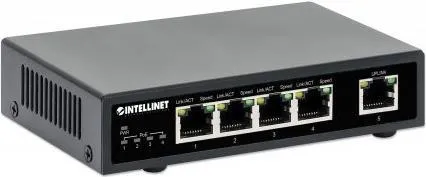 Intellinet PoE+ Switch mit 4 Ports - Hubs - 4 x 10/100/1000 PoE+ Ports, ideal für die Stromversorgung von Geräten und optimale Netzwerkanbindung in kleinen Büros.