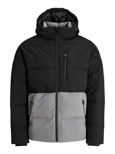 JACK & JONES Herren Jjeowen Puffer Sn - Stylische Funktionsjacke in Castlerock - Funktionsjacke mit Kapuze und Kordelzug, ideal für kalte Tage und aktive Freizeitgestaltung.