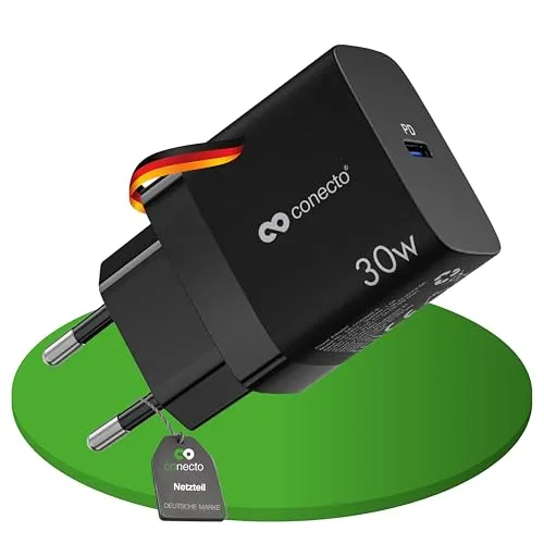 conecto USB C Ladegerät, Ladestecker Adapter, Netzteil 30 Watt Schnellladegerät kompatibel mit Apple iPhone 15, Samsung, Tablet, Laptop UVM, GaN PD Charger, Schwarz