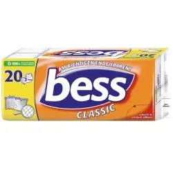 BESS Classic 3lagiges Toilettenpapier 20x180 Blatt - Hochwertiges 3lagiges Toilettenpapier für sanfte und angenehme Nutzung. Ideal für den täglichen Bedarf in jedem Haushalt.
