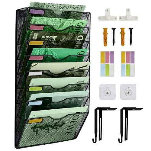 IOUGDSEC Hängeregistratur-Organizer mit 8 Ebenen, vertikaler Wandordner, Organizer, Wandordner, Halter für Büro, Schule, Zuhause, Namensschild-Haken-Set im Lieferumfang enthalten