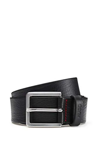 HUGO Herren gionios_sz40 Gürtel, Schwarz001, 95 EU - Herren-Gürtel mit polierten Metalldetails und partiellem Innenfutter, perfekt für lässige Anlässe und stilvolle Akzente.