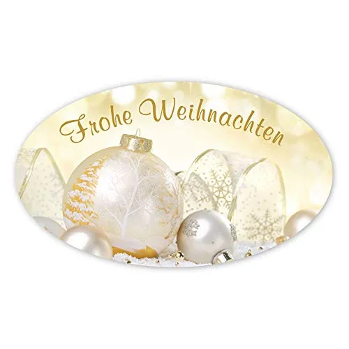 Weihnachtsaufkleber oval Frohe Weihnachten Kugeln 60 x 35 mm 100er Rolle