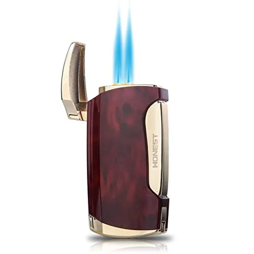 PROMISE Fackel Feuerzeug Zigarren Double Jet Flame Feuerzeug mit Cigar Punch (Brown Grain-D)