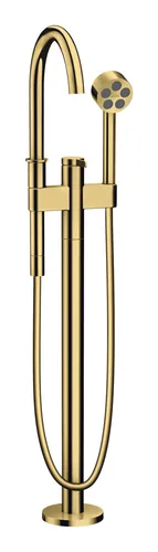 Axor One Einhebel-Wannenmischer - Polished Gold Optic - Elegante Armatur für luxuriöse Badezimmergestaltung, bodenstehend mit praktischem Hebelgriff für einfache Bedienung.