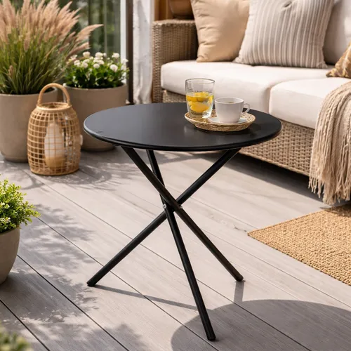 Produktbild Balkontisch Beistelltisch Gartentisch rund Schwarz Ø48xH48cm