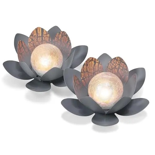 esotec Solar Lotusblüten-Leuchte 2er SET - Bruchglaskugel METALL IP44 - Gartenleuchten im 2er Set, vereinen elegantes Design mit warmweißem Licht und schaffen romantische Lichtspiele im Garten.