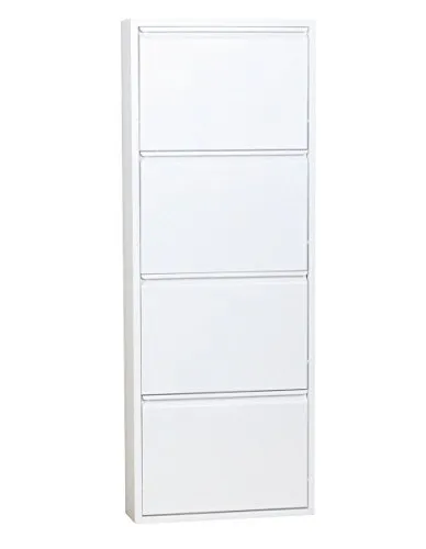 Dynamic24 Schuhschrank Pisa New - Schuhschrank mit 4 Klappen, aus pulverbeschichtetem Metall, ideal für platzsparende Aufbewahrung von Schuhen, Maße: B 50 x H 139,5 x T 16 cm.