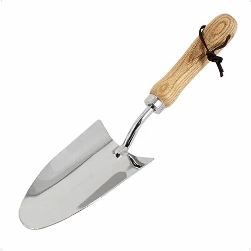 Rekord Blumenkelle (Edelstahl) mit Holzgriff und Aufhängeband Arbeitsbreite 8 cm, Gartenkelle, Blumenkelle, Pflanzschaufel, Blumenschaufel, Handschaufel