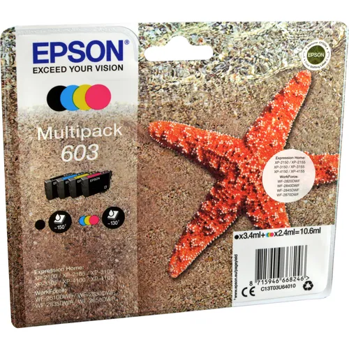 Epson 603 Multipack Tintenpatronen - Original Tintenpatronen in Cyan, Magenta, Gelb und Schwarz, ideal für brillante Druckergebnisse. Herstellergarantie bis 02/2027.