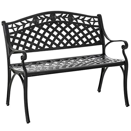 Outsunny Gartenbank - Nostalgisches Design in Schwarz - Gartenbänke mit witterungsbeständigem Metallrahmen, ideal für Terrasse oder Balkon. Platz für zwei Personen und perfekt für gemütliche Stunden im Freien.