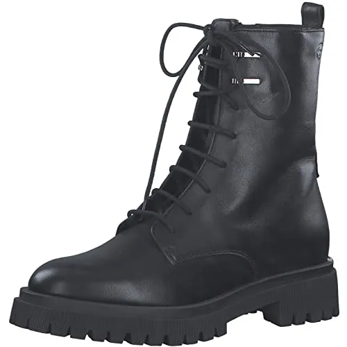 Tamaris Damen Ankle Boots mit TOUCHit-Fußbett, Schwarz, Größe 38 EU - Stiefeletten für Damen mit flachem Absatz und komfortablem TOUCHit-Fußbett. Ideal für den Übergang, aus Leder und mit praktischer Schnürung sowie Reißverschluss.