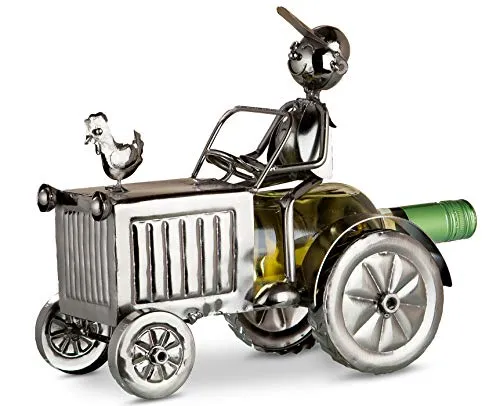 GILDE Weinflaschenhalter Metall vernickelt - Origineller Traktor Flaschenhalter - Flaschenkörbe & -ständer - Witziger Flaschenhalter aus Metall, handgefertigt, ideal als Geschenk für Weinliebhaber und echte Hingucker für jede Bar oder Weinprobe.