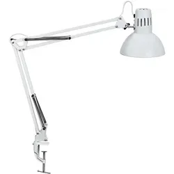 Maul 8201102 LED-Klemmleuchte E27 7W Weiß - Energiesparlampe mit hoher Lichtqualität und flexibler Einstellbarkeit. Null Stromverbrauch im ausgeschalteten Zustand, ideal für effiziente Arbeitsplatzbeleuchtung.