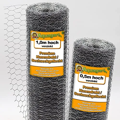 Aquagart Maschendrahtzaun Sechseckgeflecht 50cm x 40m - Maschendraht für vielseitige Anwendungen, verzinkt und witterungsbeständig, ideal für Tiergehege, Beeteinfassungen und als Rankhilfe.