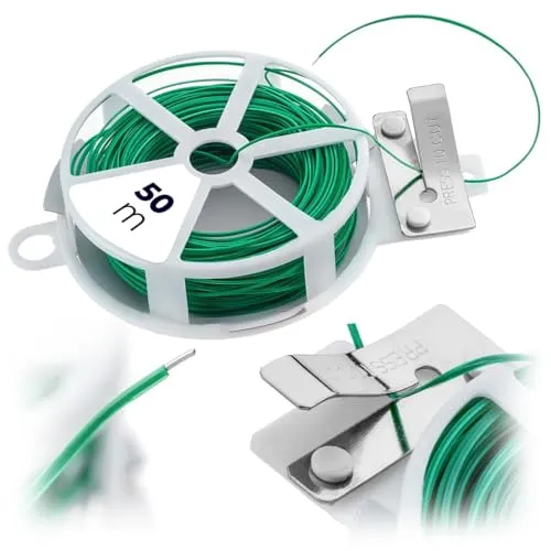 KADAX Gartendraht mit integriertem Schneider, 50 Meter, grüner Bindedraht auf Spule, Pflanzendraht zum Befestigen von Pflanzen im Garten, Blumendraht, Draht (1 Stück)