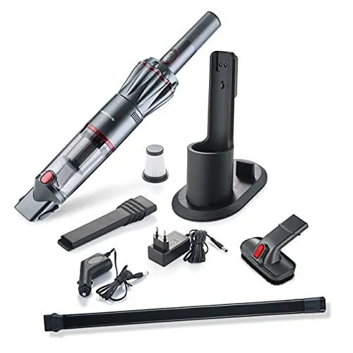 Genius A81980 Handstaubsauger - Handstaubsauger in Grau mit 90ml Staubbehälter, leise mit nur 70 Dezibel, ideal für schnelle Sauberkeit im Auto oder Zuhause.