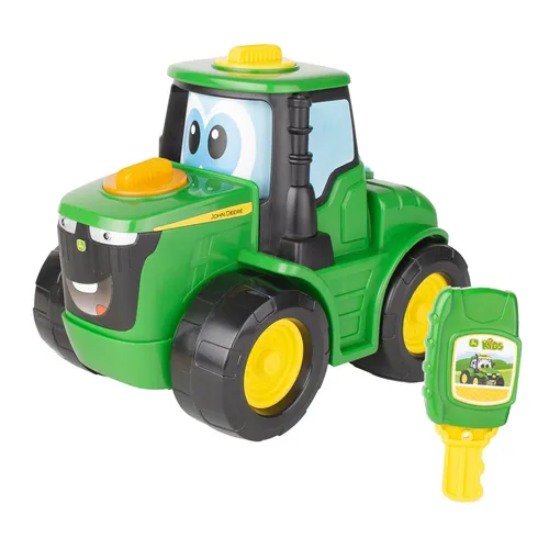 John Deere Key n Go Johnny Tractor B47500 - Spielzeugauto mit vielseitigen Funktionen: Johnny Tractor fährt, wechselt die Gesichtsausdrücke und macht Geräusche. Ideal für Kinder ab 18 Monaten, inklusive 3 AA-Batterien.