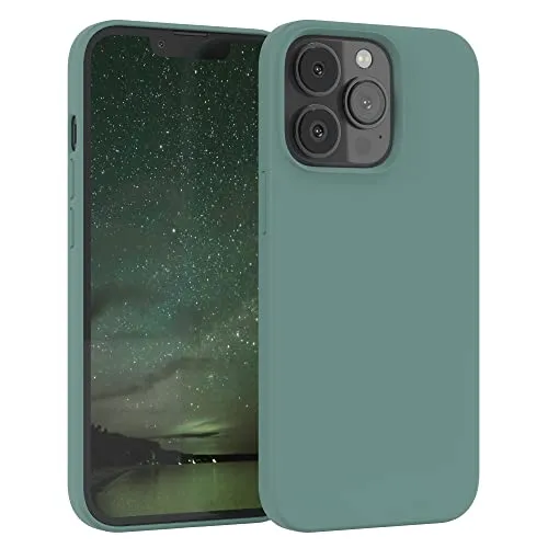 EAZY CASE Premium Silikon Handyhülle kompatibel mit iPhone 13 Pro Slimcover mit Kameraschutz und Innenfutter, Silikonhülle, Schutzhülle, Bumper, Handy Case, Hülle, Softcase, Nacht Grün