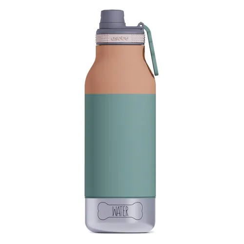 ASOBU Buddy Pastel Green 1L Trinkflasche für Hunde - Praktische 1L Trinkflasche mit zwei abnehmbaren Näpfen. Ideal für unterwegs, hält Wasser stundenlang kühl. BPA-freier Edelstahl sorgt für Sicherheit und Langlebigkeit. Auslaufsichere Kappe für sorgenfreies Reisen.