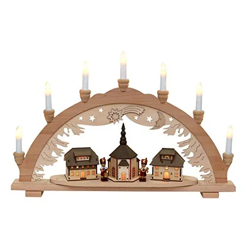 Dekohelden24 Schwibbogen Buchenholz - Seiffener Bergmannsaufzug mit Beleuchtung - Weihnachtlicher Zierschmuck, 10-flammig für festliche Stimmung, inkl. CE geprüftem Anschlusskabel und Ersatzglühbirne. Ein Muss für jede Weihnachtsdekoration!