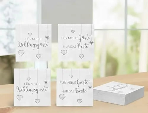 KAMACA Servietten Für meine Lieblingsgäste 33x33 cm 3-lagig elegante Papierservietten mit Herzmotiv für Hochzeit Geburtstag Taufe Kommunion Brunch Tischdekoration Feier (80 Servietten Gäste)