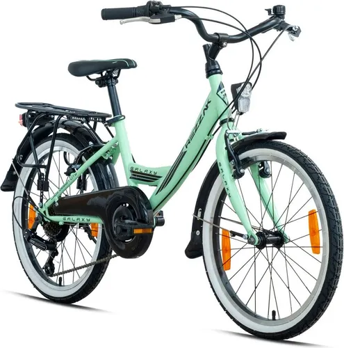 Zoll Kinderfahrrad Mädchenfahrrad 7 Gang Shimano 20 Zoll Mint - 20 Zoll Kinderfahrrad für Mädchen mit 7-Gang Shimano Schaltung, ideal für sicheres Fahren dank Handbremsen und integrierten Lichtern. Rahmenhöhe ca. 31 cm, perfekt für wachsende Radfahrer.