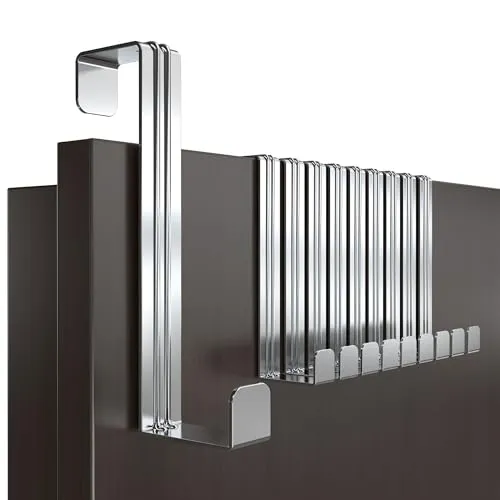 Menz Türhaken zum Einhängen - 10 Stück Kleiderhaken für Tür, kompakte Haken zum Einhängen mit hoher Tragkraft, platzsparende Türgarderobe, flexible Türhakenleiste, Edelstahl