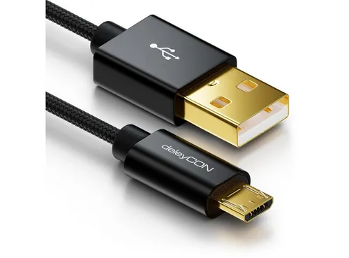 deleyCON deleyCON Micro USB Kabel 0,5m Nylon + Metallstecker - Schwarz Smartphone-Kabel