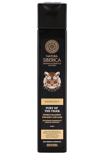 Natura Siberica Men Energy Shampoo - 2-in-1 Duschgel & Shampoo für Männer Wütender Tiger - Belebt & stärkt Haut & Haar - Mit Rhodiola Rosea, Ginseng & Tigergras - 250 ml