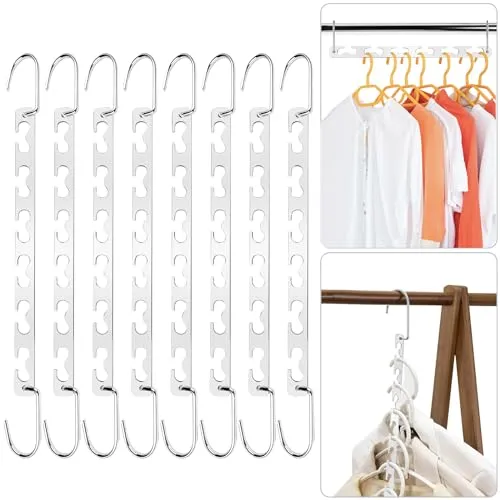 Baxcdyswe 8 Stück Platzsparende Kleiderbügel rutschfeste, Mehrfach Kleiderbügel Verbindungshaken, Magic Metall Garderobe Organizer für Hosen, Jeans, Anzug und Kleider