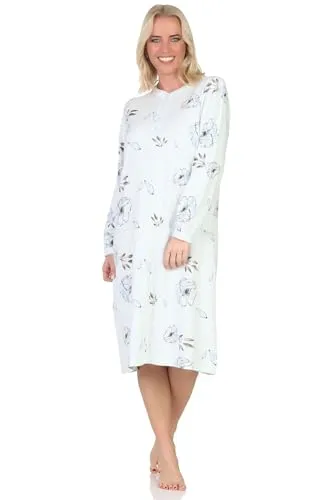 Normann Edles Damen Nachthemd Langarm in Kuschel Interlock-Qualität - auch in Übergröße, Farbe:hellblau, Größe:40-42