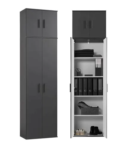 mokebo Deckenhoher Mehrzweckschrank XXL in Anthrazit – 'Der Extralange' mit 4 Türen - Maximaler Stauraum bis zur Decke! Ideal für Flur, Küche oder Abstellkammer. Cleveres Design aus NRW für zuverlässige Qualität und schnelle Lieferung direkt zu dir nach Hause.