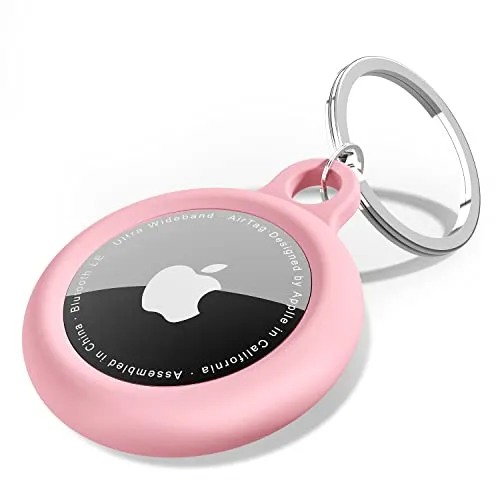 Oakxco für Airtag Schlüsselanhänger, Airtag Hülle Silikon Wasserdicht, Kleines und süßes tragbares Zubehör, hundehalsband, fahrrad, katzenhalsband, geldbeutel, Kompatibel mit Apple Airtag, Rosa