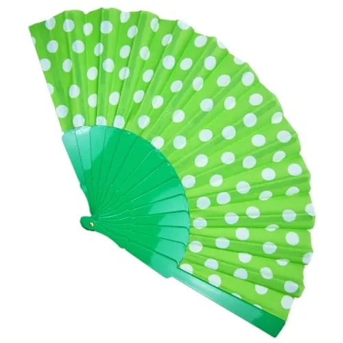 Funny Fashion Fifties Fächer mit Punkten | Grün - Handfächer Faltfächer Vintage Kostüm Zubehör Polka Dots 50er 60er Jahre Outfit Sommerparty Festival Sommer Karneval