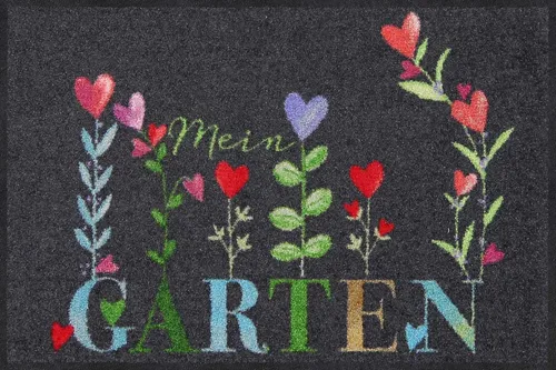 Salonloewe Fußmatte Mein Garten Grey 050x075 cm - Waschbare Sauberlaufmatte, strapazierfähig und rutschfest für drinnen und draußen