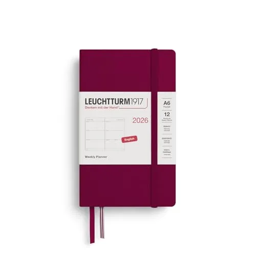LEUCHTTURM1917 372724 Wochenkalender Pocket (A6) 2026, Port Red, Englisch