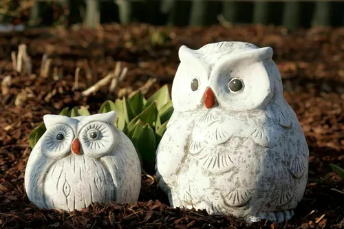 Steinfigur 2er Set Eulen Steinguss frostfest wetterfest Gartenfigur Stein Deko