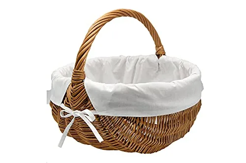 MyBer® Weidenkorb Einkaufskorb – Stabiler Picknickkorb aus Weide - Hochwertiger, runder Weidenkorb mit abnehmbarer, waschbarer Stoffeinlage. Ideal für Einkäufe, Picknicks oder als dekorative Aufbewahrungslösung. Handarbeit aus der EU.