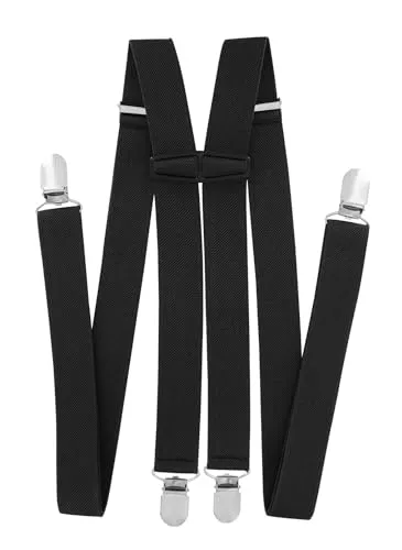 axy Hosenträger für Herren breit 2,5 cm in H-Form mit 4 Hosenträger Clips extra stark längenverstellbar (Schwarz)